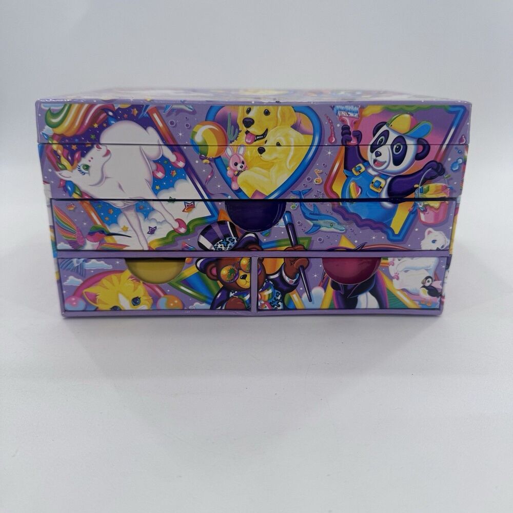 VTG 90s Lisa Frank Jewelry Trinket Stationary Storage Box and 6 Charms Fast Ship